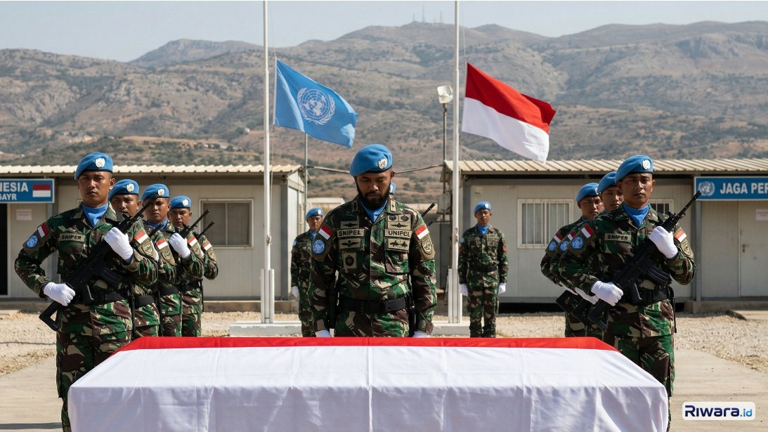 Ilustrasi prajurit TNI gugur dalam penugasan Unifil, dibuat dengan bantuan AI